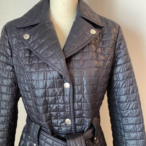 Laundry by Shelli Segal Jacket Blue SZ Medium Button Up Tie Around Waist Quilted - Picture 3 of 15